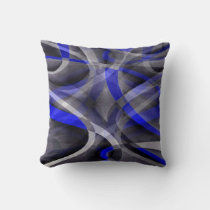 Achtziger Groovy Royalblau und Grau gebogene Linie Kissen