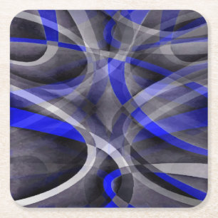 Achtziger Groovy Royalblau und Grau gebogene Linie Rechteckiger Pappuntersetzer