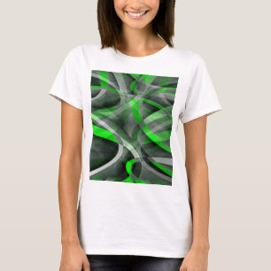Achtziger Retro Neon Grün und Graue Gebogene Linie T-Shirt