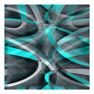 Achtziger Turquoise und Graue Gebogene Linienmuste Fotodruck