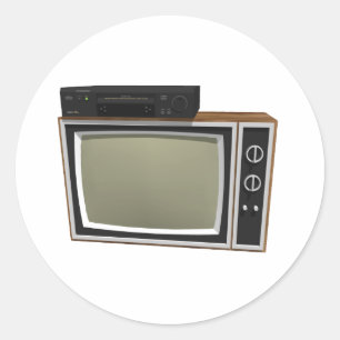 Achtzigerjahre Art Fernsehen und VCR: Modell 3D Runder Aufkleber