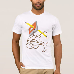 Achtzigerjahre Kassetten-Band-Rückspulen u. T-Shirt