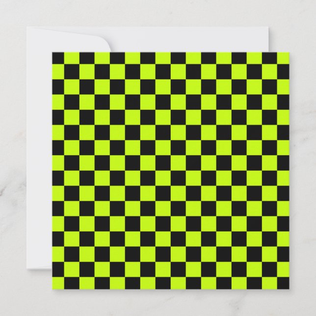 Acid green black checkerboard pattern dankeskarte (Vorderseite)