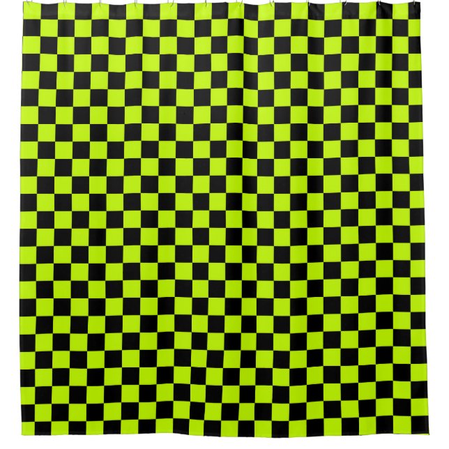 Acid green black checkerboard pattern duschvorhang (Vorderseite)