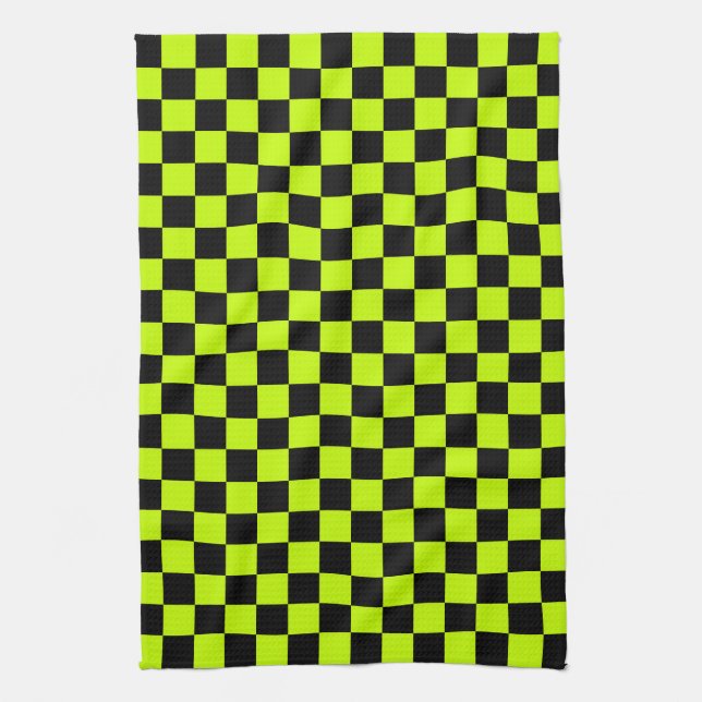 Acid green black checkerboard pattern geschirrtuch (Vertikal)