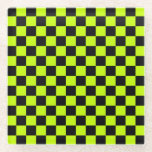 Acid green black checkerboard pattern glasuntersetzer<br><div class="desc">A vibrant checkerboard pattern with alternating neon yellow and black squares creates a striking geometric design,  conveying a bold and energetic tone.</div>