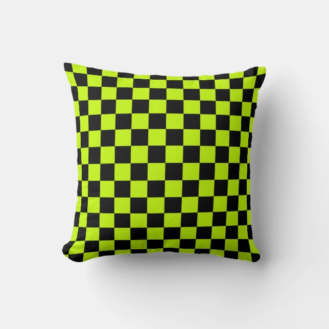 Acid green black checkerboard pattern kissen (Vorderseite)
