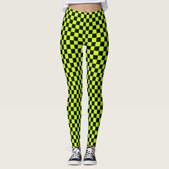 Acid green black checkerboard pattern leggings (Vorderseite)
