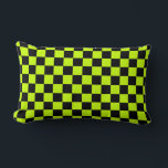 Acid green black checkerboard pattern lendenkissen<br><div class="desc">A vibrant checkerboard pattern with alternating neon yellow and black squares creates a striking geometric design,  conveying a bold and energetic tone.</div>