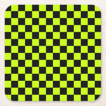 Acid green black checkerboard pattern rechteckiger pappuntersetzer<br><div class="desc">A vibrant checkerboard pattern with alternating neon yellow and black squares creates a striking geometric design,  conveying a bold and energetic tone.</div>