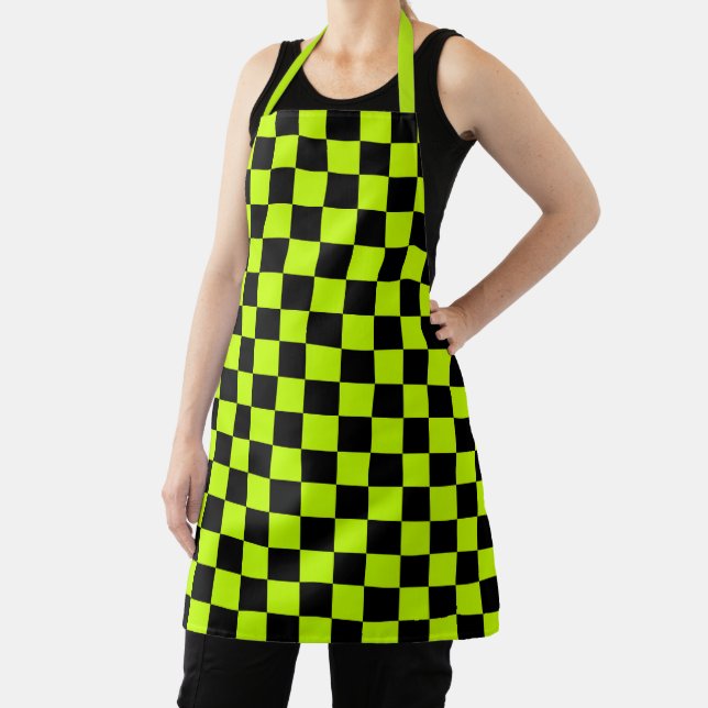 Acid green black checkerboard pattern schürze (InSitu)