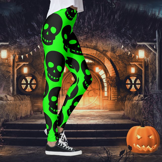 Acid Green Goth Big Black Skulls Leggings (Von Creator hochgeladen)