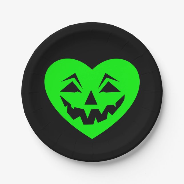 acid green halloween heart gothic valentine creepy pappteller (Vorderseite)