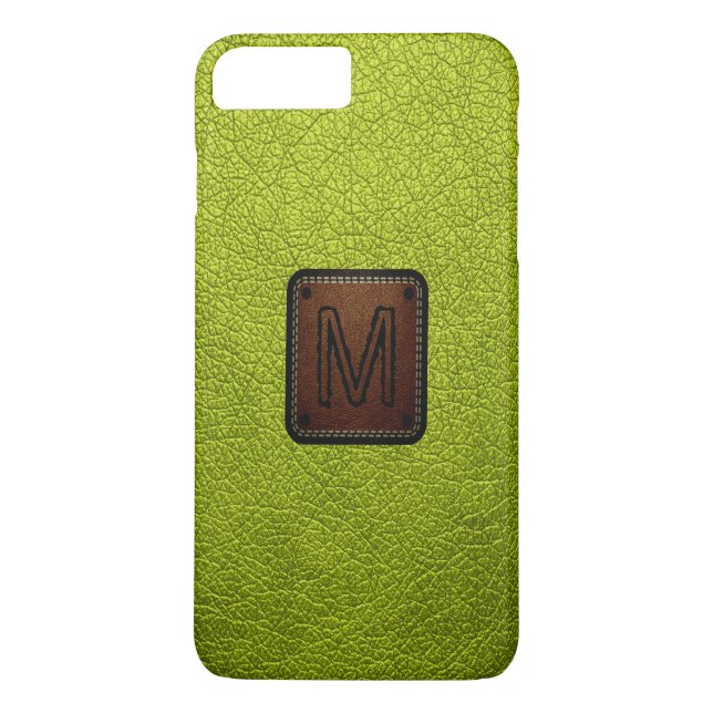 Acid Green Leather Look Monogram Case-Mate iPhone Hülle (Rückseite)