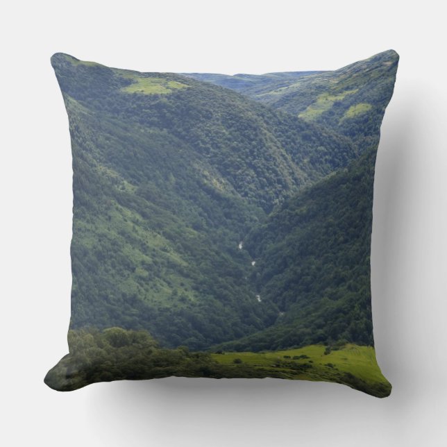 Ackerland und Himalaya-Wald im Mangdue-Tal Kissen (Vorderseite)