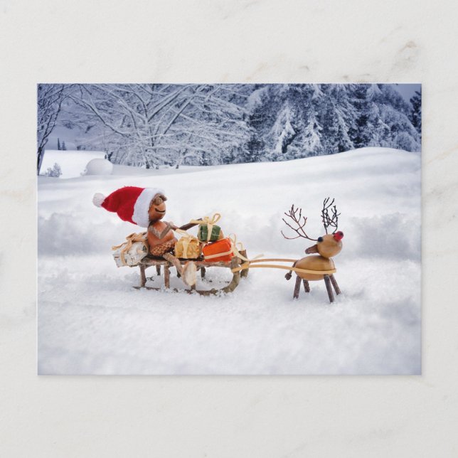 Acorn Elf bringt Geschenke wie den Weihnachtsmann Postkarte (Vorderseite)
