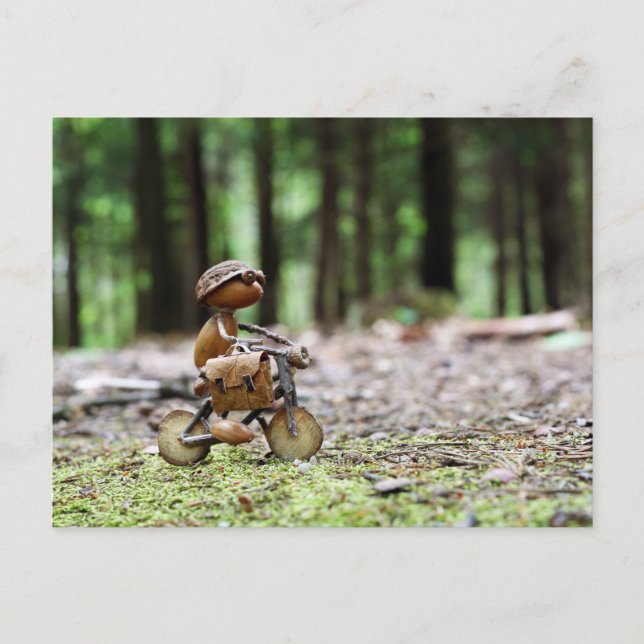 Acorn elf fahren mit dem Rad zum Büro Postkarte (Vorderseite)