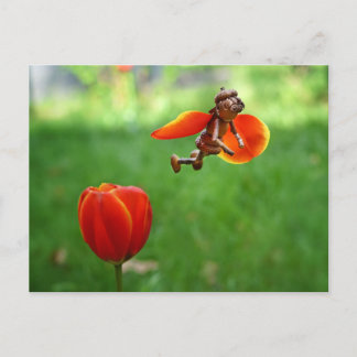Acorn elf Mädchen als Tulpenmärchen Frühlingskarte Postkarte