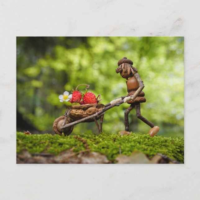 Acorn elf Mädchen mit Erdbeeren Postkarte (Vorderseite)