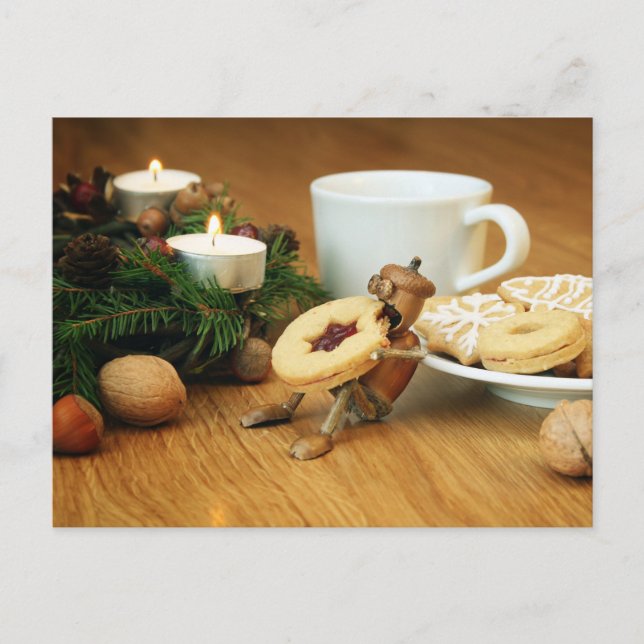 Acorn elf manger un biscuit - carte de Noël (Devant)