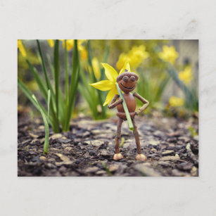 Acorn elf mit dicken Blume Frühling Postkarte