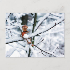 Acorn Elf mit Schneeball - Winterpostkarte Postkarte