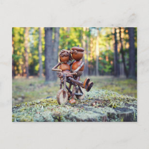Acorn elf mit seinem Mädchen auf dem Fahrrad Postkarte