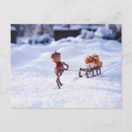 Acorn Elf mit Weihnachtsgeschenken auf Schlitten Postkarte