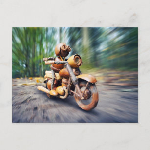 Acorn elf riding the motorbike postkarte