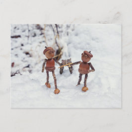 Acorn-Elfen fahren auf Schlittenwinterkarte Postkarte