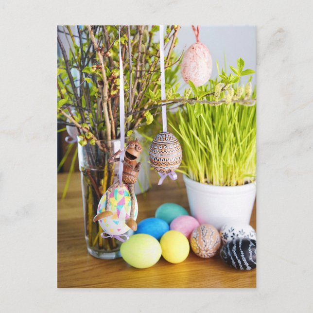 Acorn Elfen mit Ostereiern Ostern Postkarte (Vorderseite)