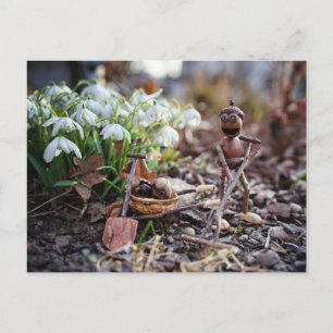 Acorn-Elfengärtner mit Schneeflocke-Blume Postkarte