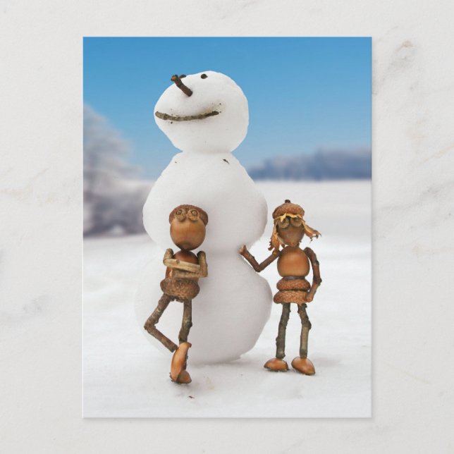 Acorn Elves machen eine Winterpostkarte für einen  Postkarte (Vorderseite)