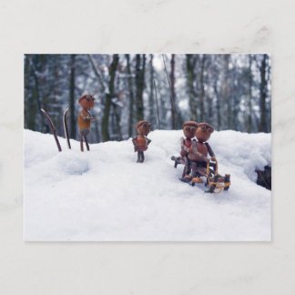 Acorn Elves reiten Schlittelbahn Winterpostkarte Postkarte