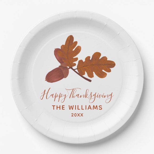 Acorn "Happy Thanksgiving" Personalisiert Pappteller (Vorderseite)