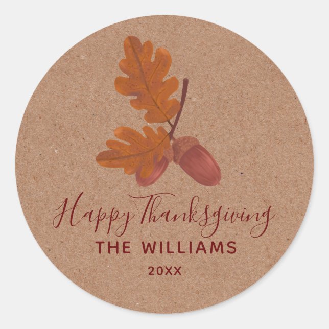 Acorn "Happy Thanksgiving" Personalisiert Runder Aufkleber (Vorderseite)
