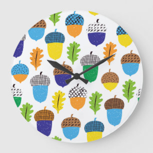 Acorn Herbst: Vintages Blattmuster. Große Wanduhr