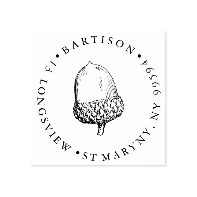 Acorn ROUND RÜCKSENDEADRESSE Gummistempel (Prägung)
