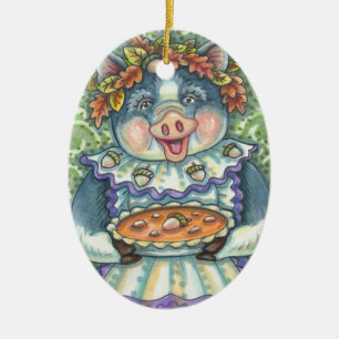 ACORN & SQUASH PIE, FERIENLANDSCHWEINORNAMENT KERAMIK ORNAMENT