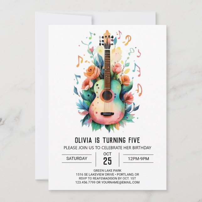 Acoustic Ballad Guitar Geburtstag Einladung (Vorderseite)