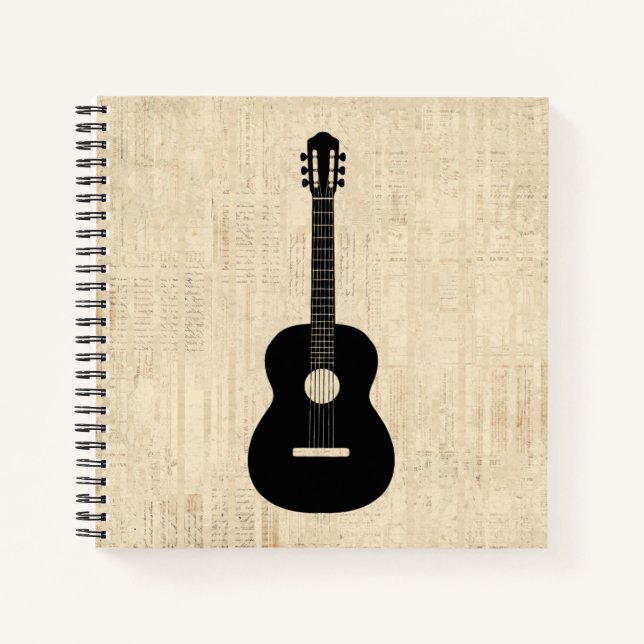 Acoustic Gitarre Art Script Hintergrund Notizbuch (Vorderseite)