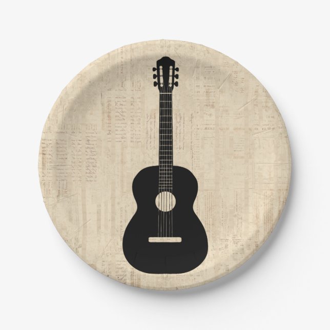Acoustic Gitarre Art Script Hintergrund Pappteller (Vorderseite)