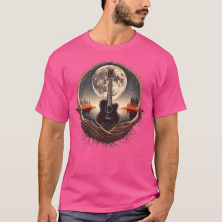 Acoustic Gitarrenbaum und Mond am Guitarisee T-Shirt