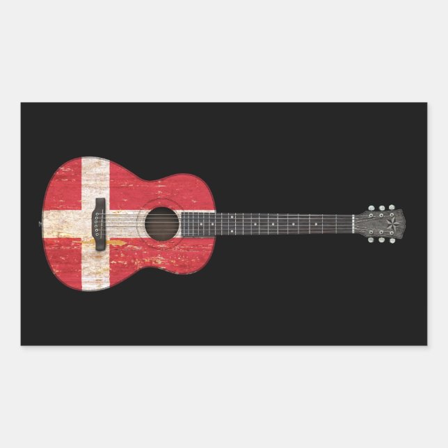Acoustic Guitar, alt und abgetragen, schwarz Rechteckiger Aufkleber (Vorderseite)