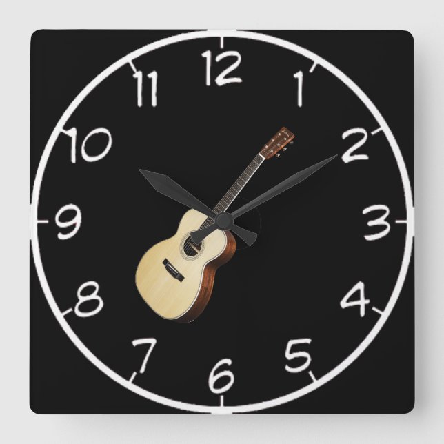 "Acoustic Guitar" Design Wall Clocks Quadratische Wanduhr (Vorderseite)