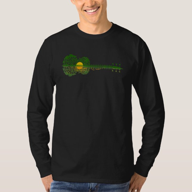 Acoustic Guitar Landschaft Sonnenuntergang Reflekt T-Shirt (Vorderseite)