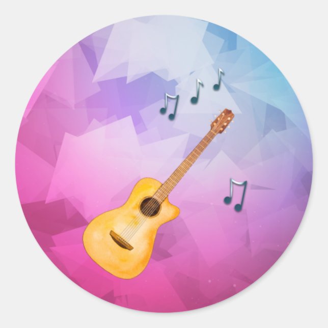 Acoustic Guitar Musiknotens Geometrischer Hintergr Runder Aufkleber (Vorderseite)