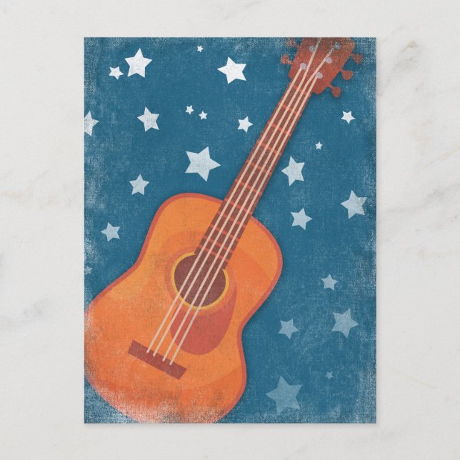 Acoustic Guitar Starry Night Blue Stars Postkarte (Vorderseite)