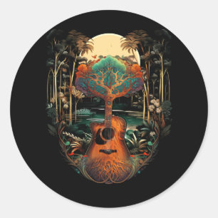 Acoustic Guitar Sunset by Lake Root Gitarrist Runder Aufkleber