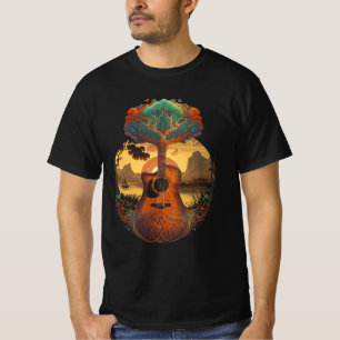 Acoustic Guitar Tree by Lake Guitarist Sunset T-Shirt